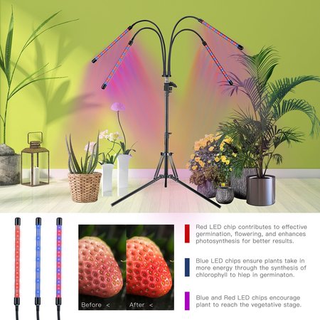Homevenus 4 Heads Full Spectrum LED Grow Lights With Tripod For Indoor Plants GLT04